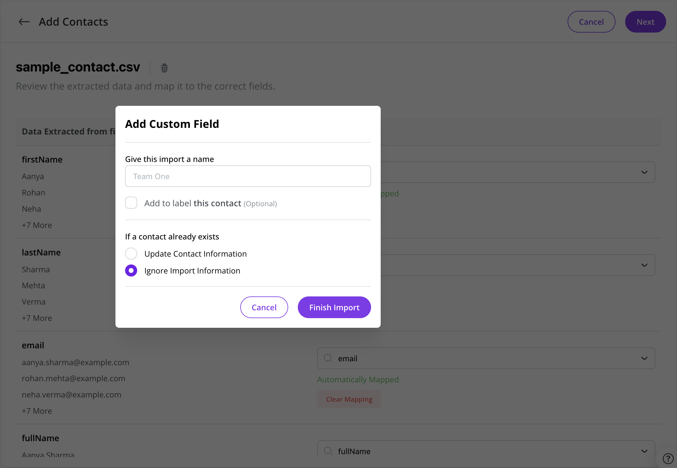 Confirm Import Settings