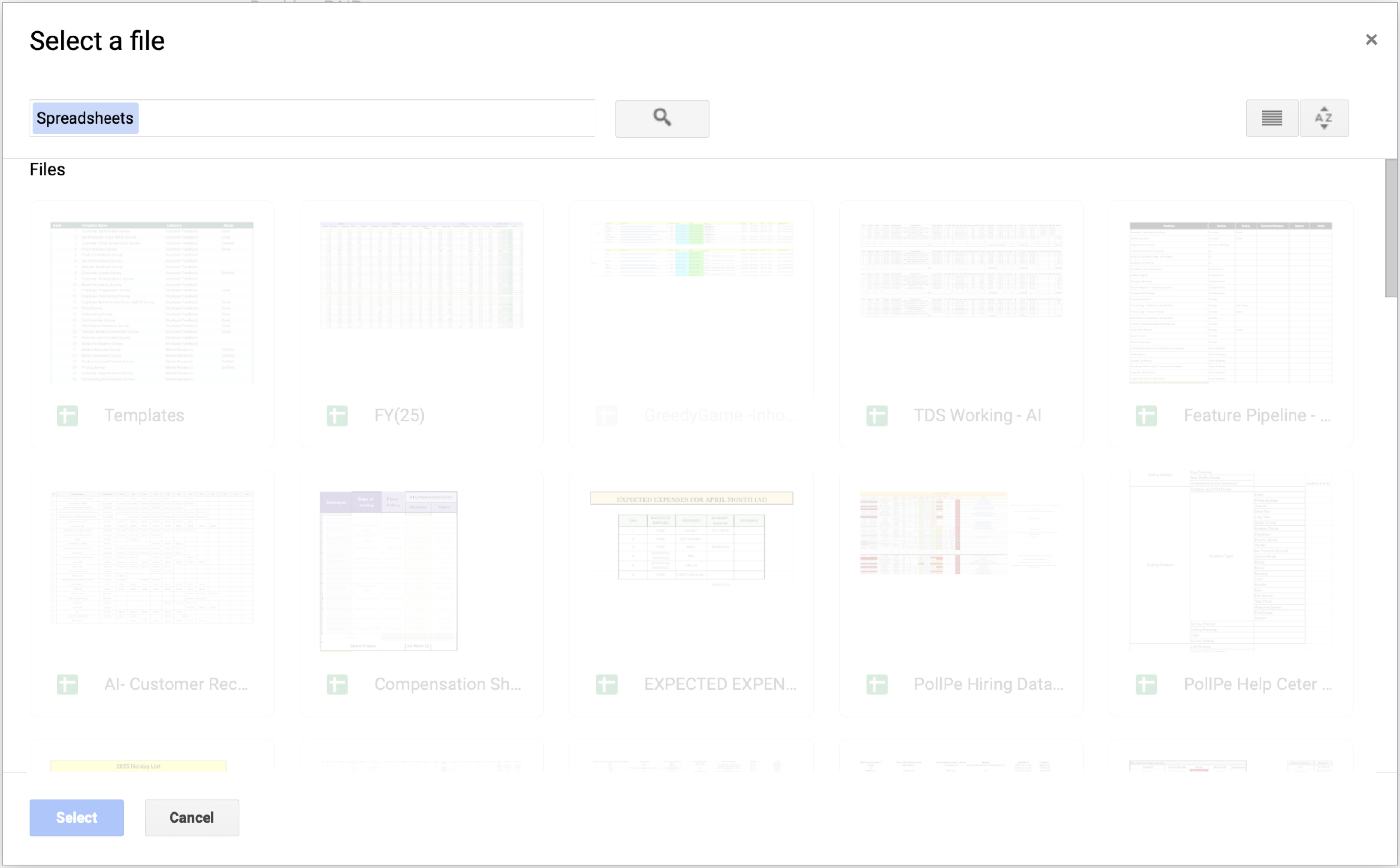 Select Existing Sheet