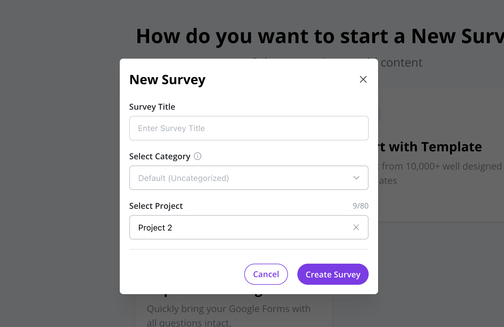 New Survey Dialog