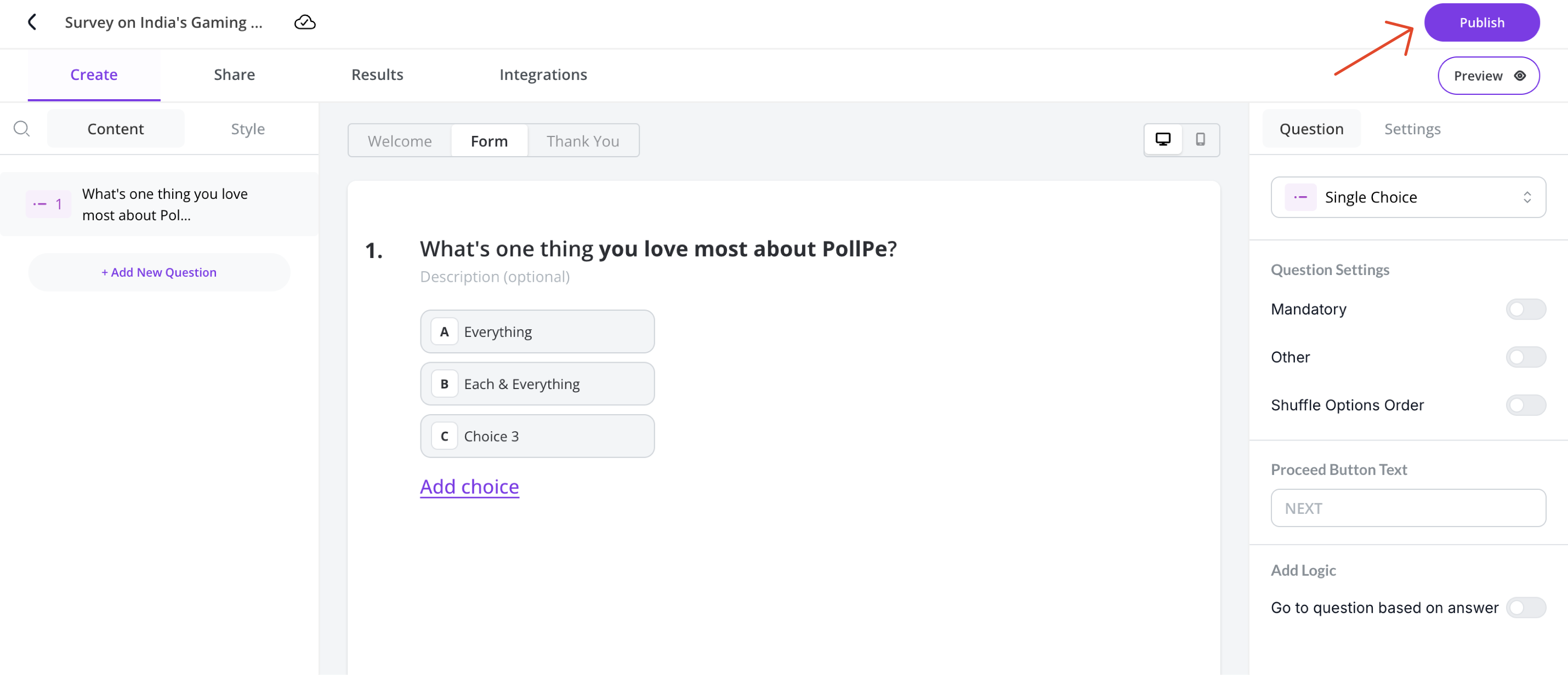 Preview and Publish Survey