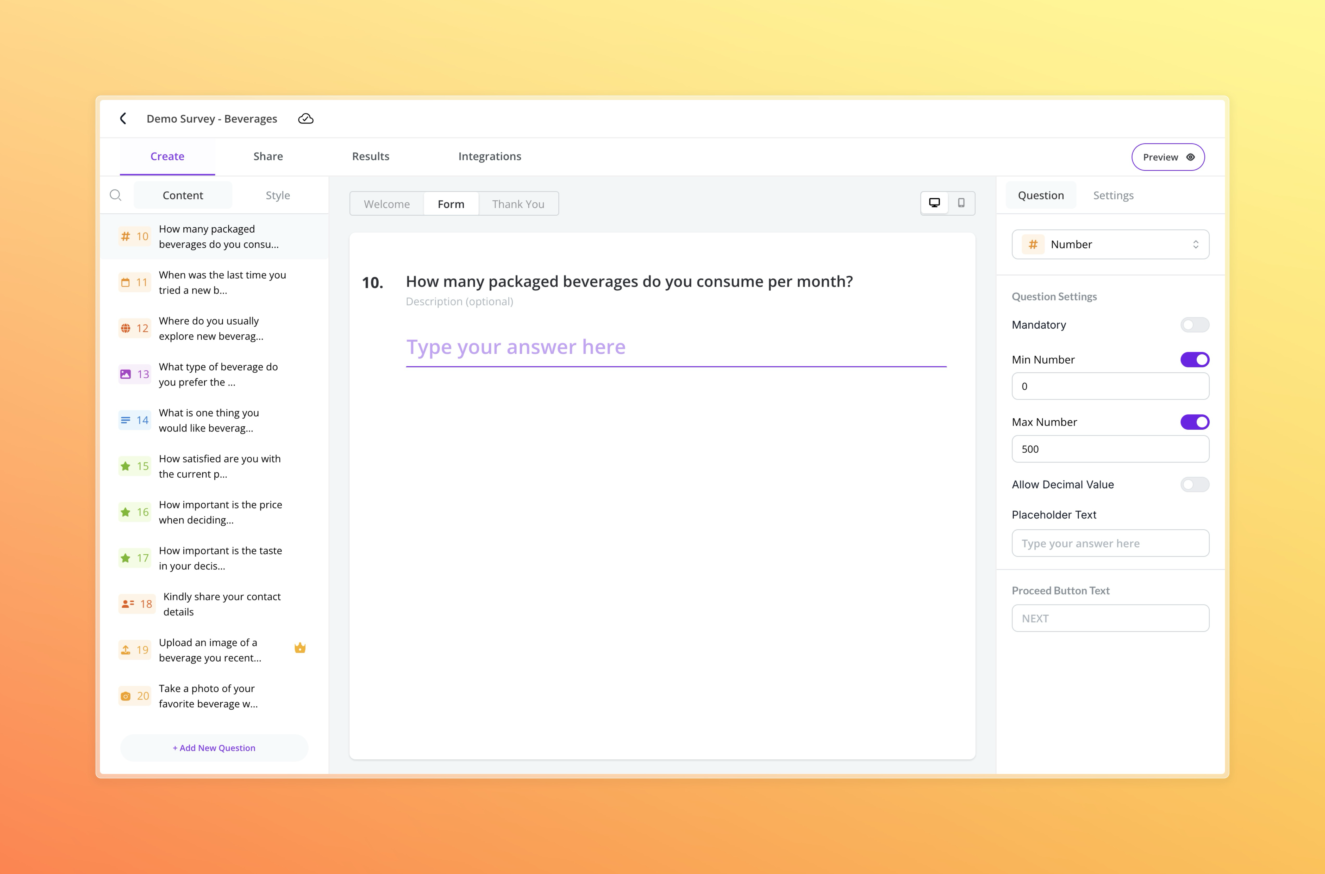 Builder View – Number Field