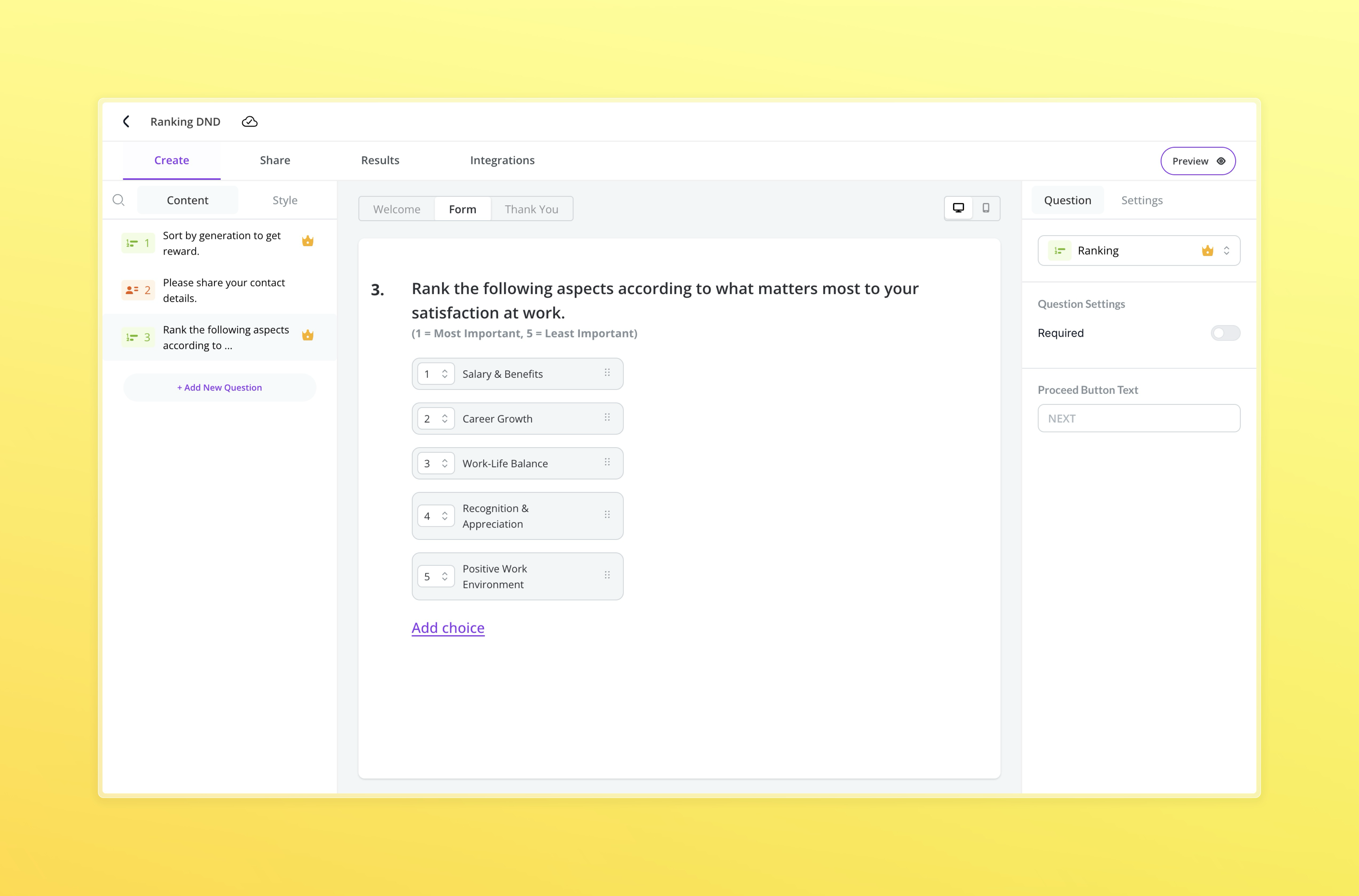 Builder View – Ranking