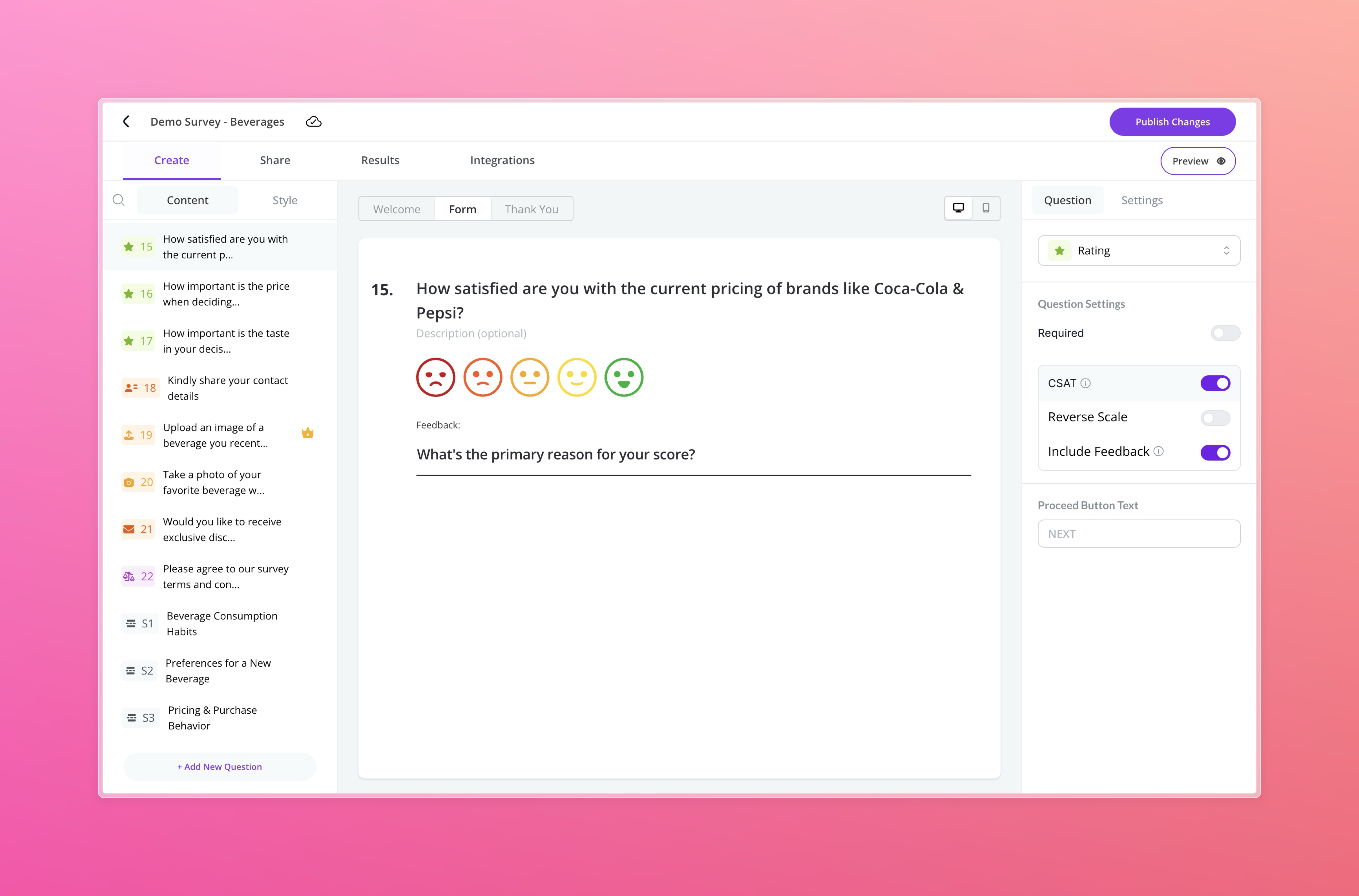 Builder View – Rating with CSAT