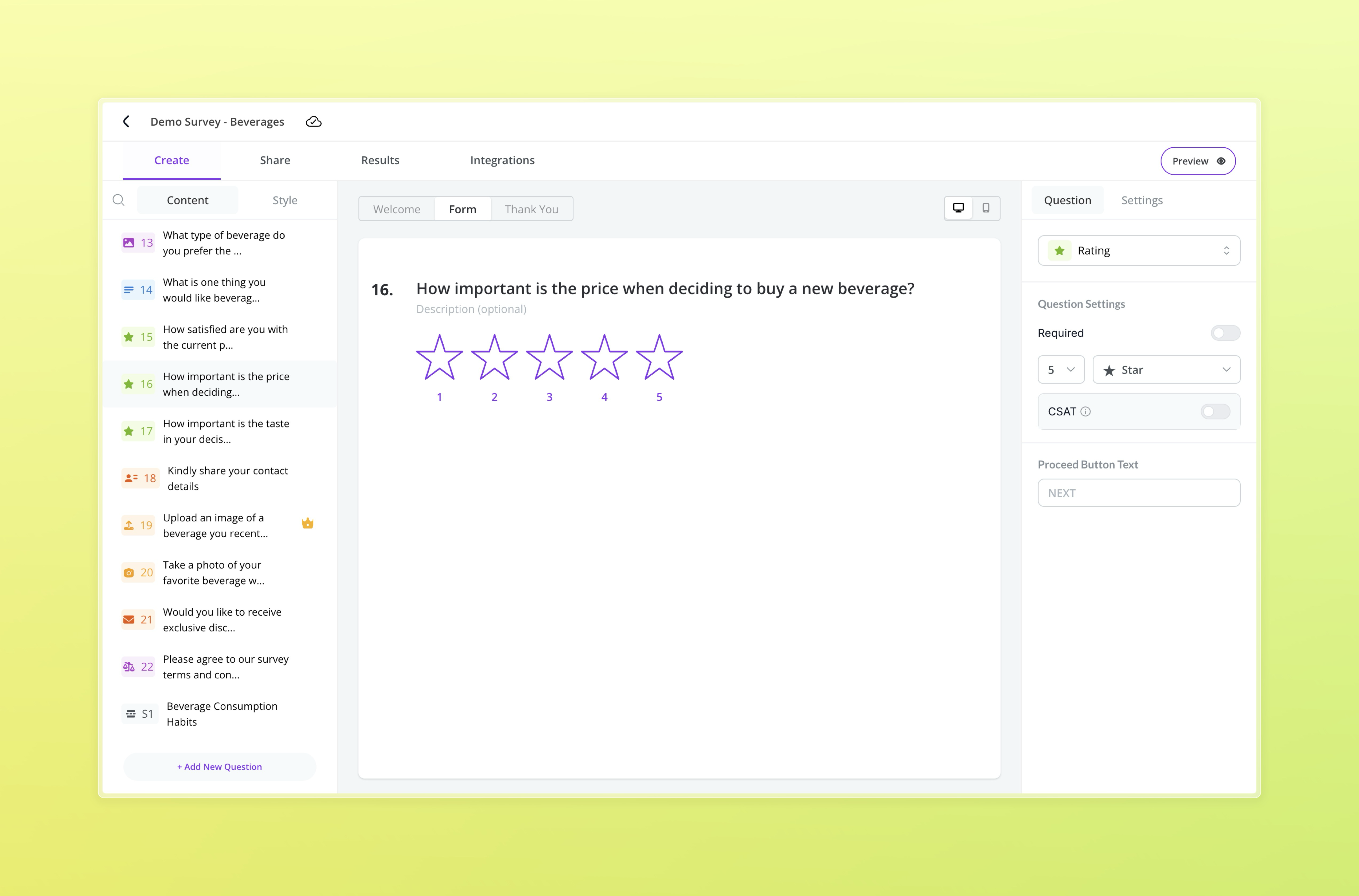 Builder View – Rating Field