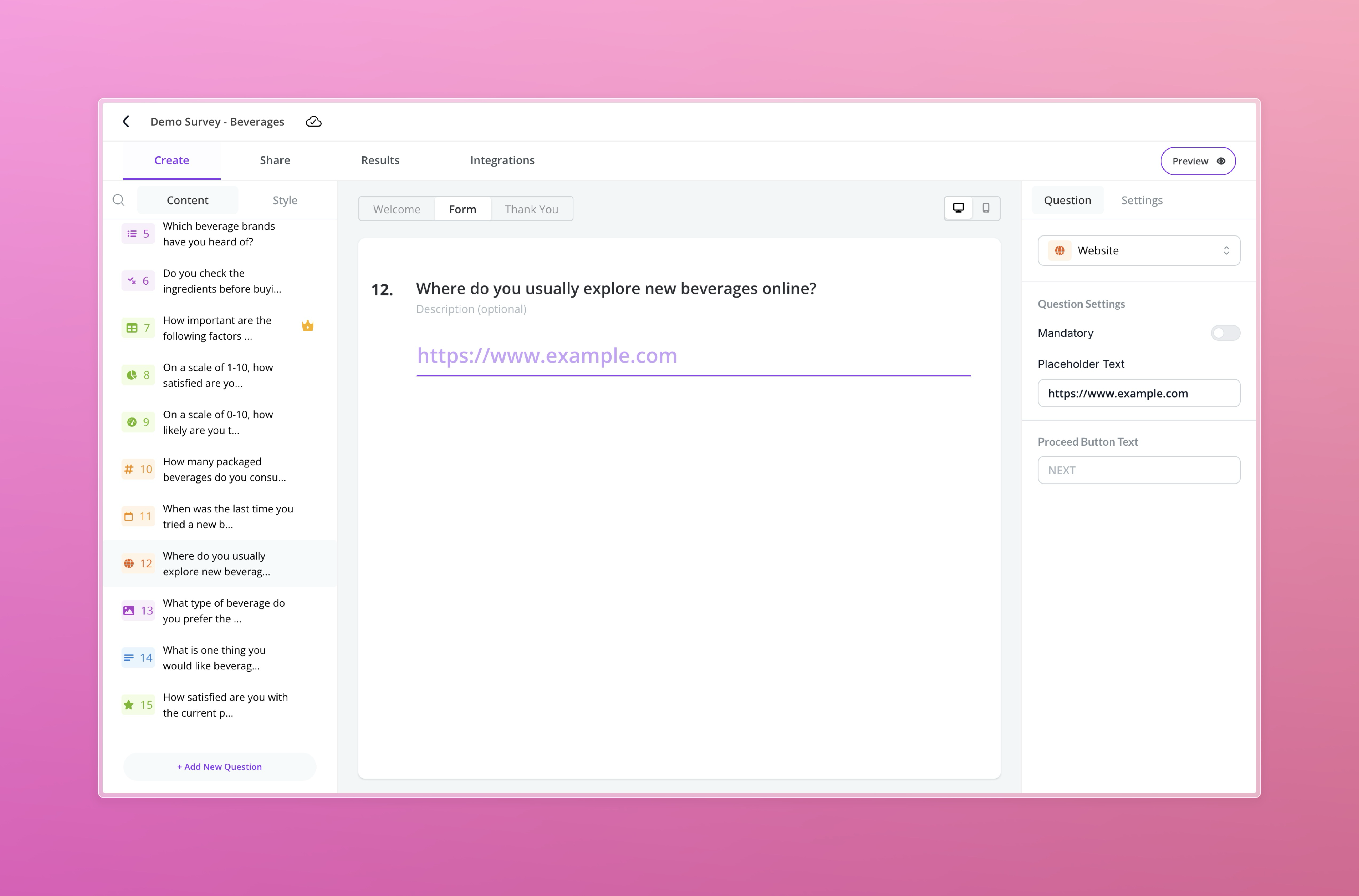 Website Field Builder View