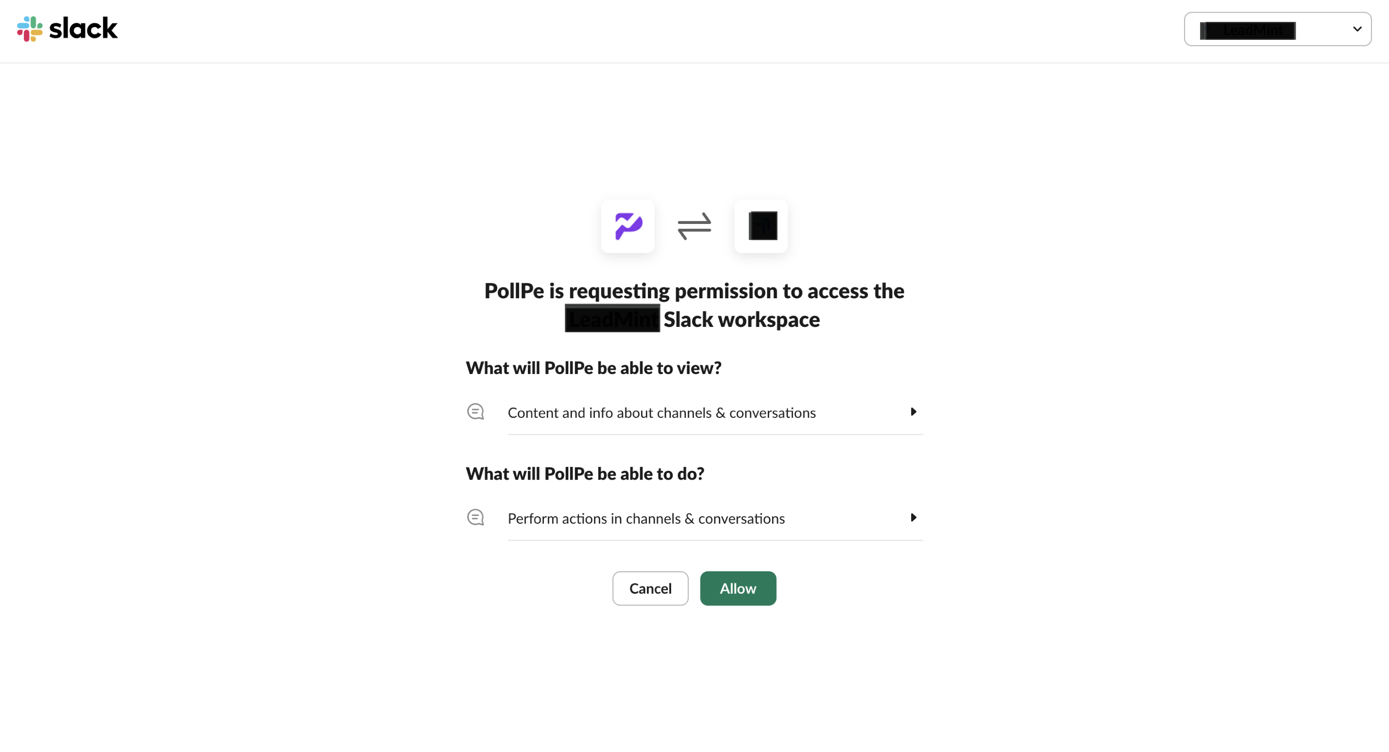 Slack Permission Request
