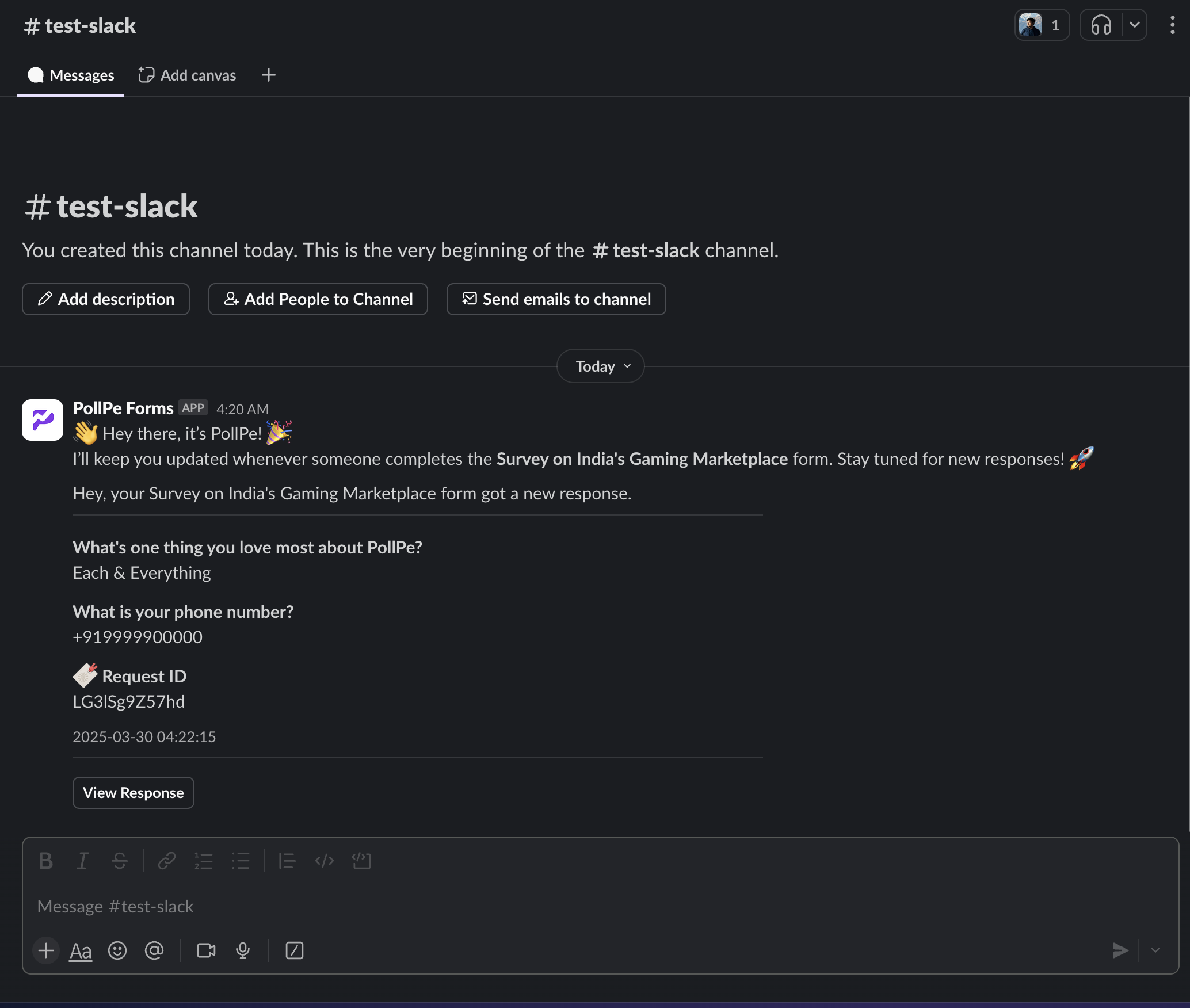 Slack Message Example