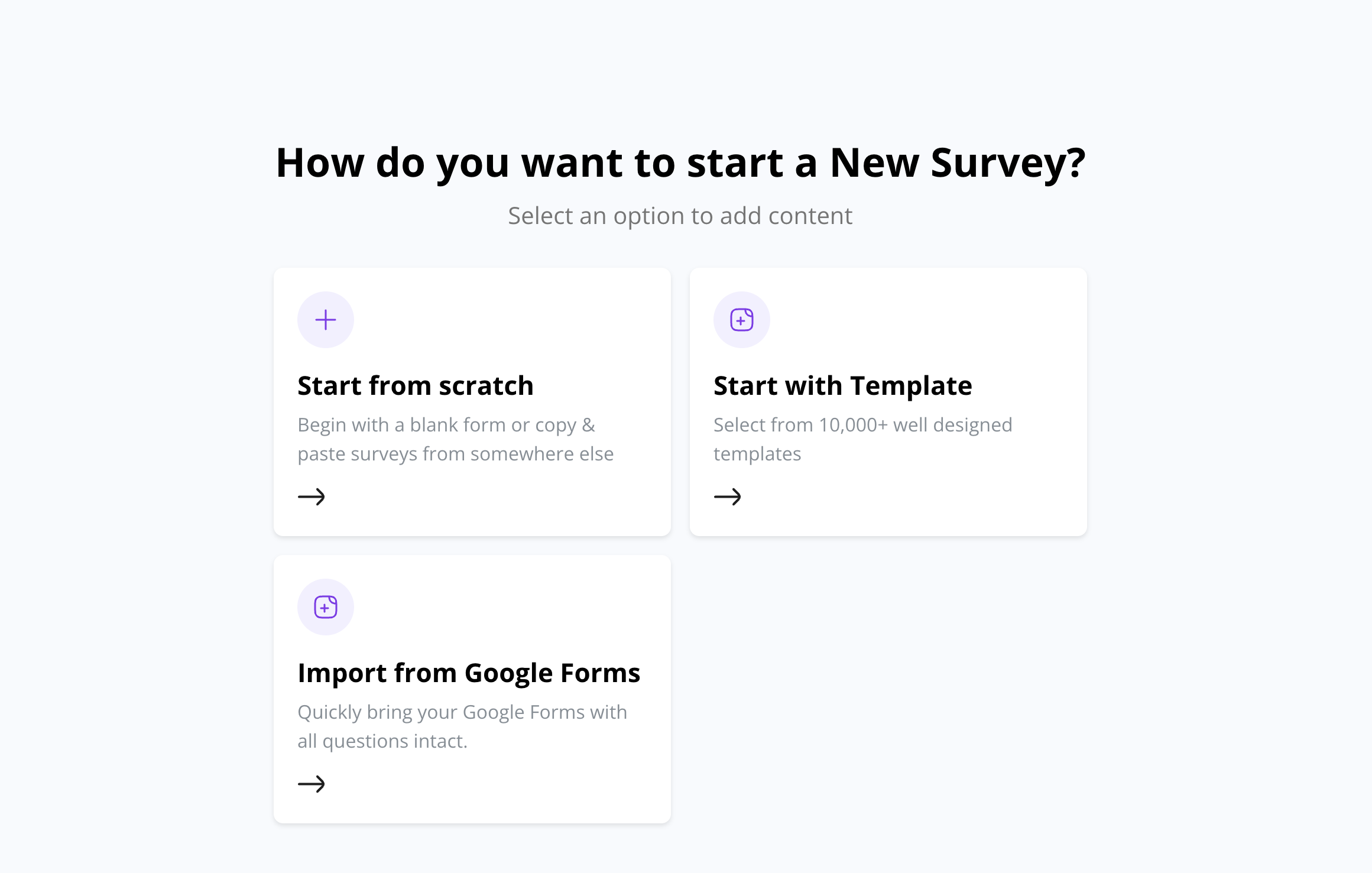 Start Survey Options